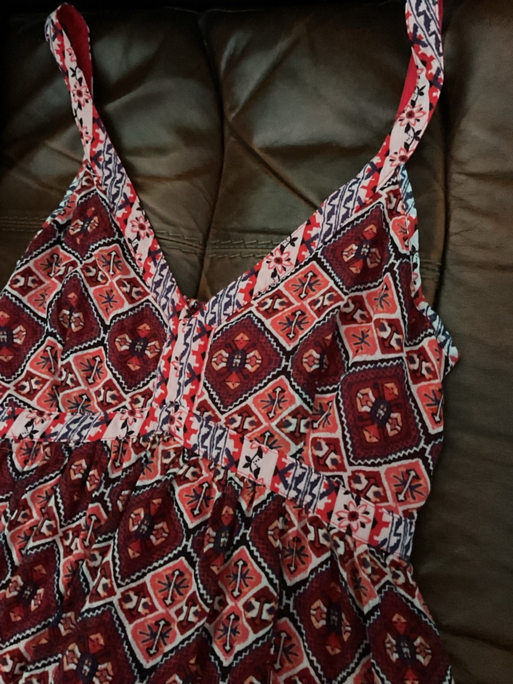 Hollister Red Smocked Tank with Floral Strap - Picture 2 of 5
